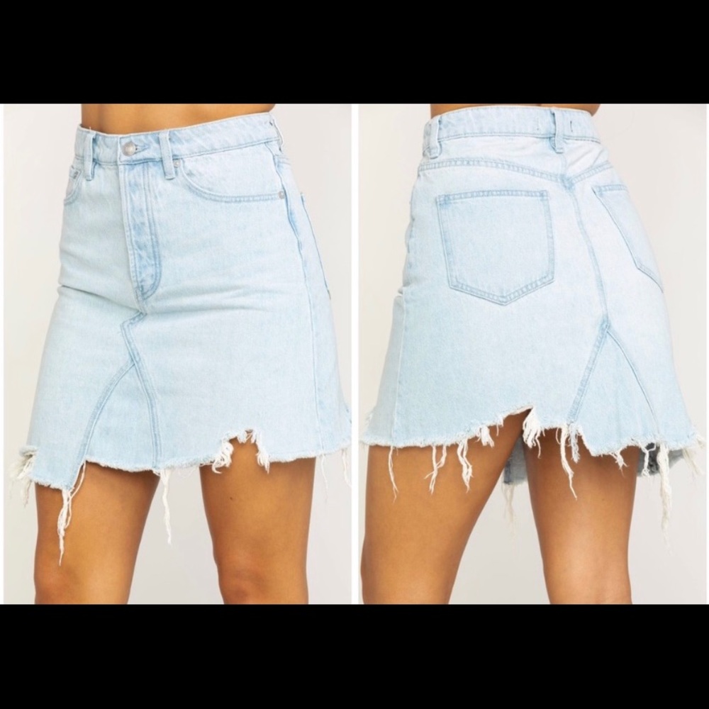 We The Free high rise light denim raw hem skirt